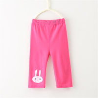 Pantalones cortos de algodón para niñas, mallas de cinco puntos con conejo de dibujos animados que combinan con todo, pantalones cortos para niños  Rosa caliente