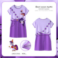 Children's pajamas girls summer princess trend style net celebrity cute thin short-sleeved girls nightdress outer wear  Purple