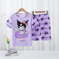 Pijamas infantis finos desenhos animados bonitos de manga curta roupas para casa meninos e meninas ternos de bebê  Roxa