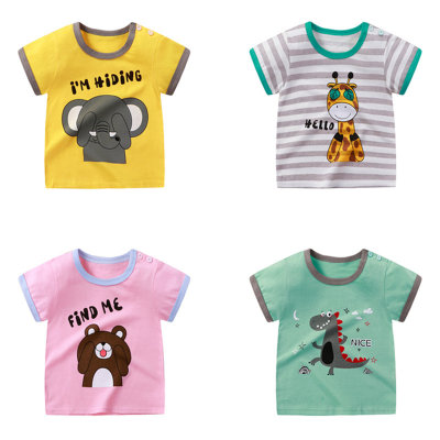Camiseta para niños de manga corta de algodón puro, top de manga corta con dibujos animados para bebés, ropa para niños