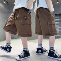 Pantalons d'été pour garçons, shorts cinq-quarts, salopette à la mode de style coréen, pantalons décontractés fins de style occidental  café