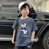 Camisetas de manga corta para niños, camisetas de media manga con cuello redondo, ropa de moda  gris