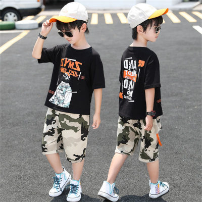 Terno masculino roupas esportivas de manga curta camuflagem infantil terno de duas peças na moda