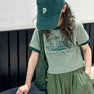 Girls' summer workwear sports suit, big children's patchwork T-shirt straight pants hit the street two-piece set