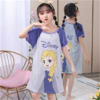2024 new children's nightgown summer short-sleeved girls baby thin little girl cartoon pajamas medium and large children's home clothes  Multicolor
