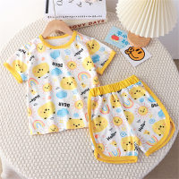 Children's short-sleeved suit thin home Korean style children's clothing home clothes  Yellow