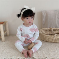 Pijamas de canalé de seda helada de manga larga para bebé nuevo para niñas  Blanco