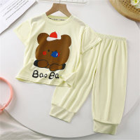Parent-child home clothes set Modal children's pajamas summer thin short-sleeved casual suits for boys and girls  Yellow