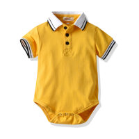 Parent-child summer children's clothing, brother and sister clothes, boys and girls baby polo lapel jumpsuit  Yellow