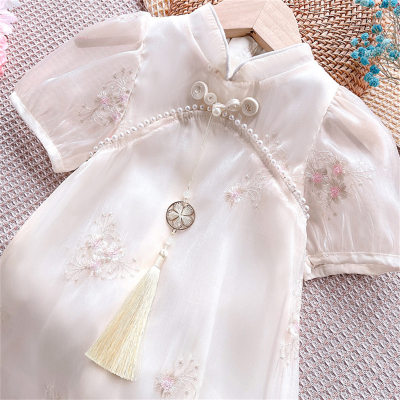 Girls short-sleeved dress 2 French cheongsam Chinese style puff sleeve princess dress
