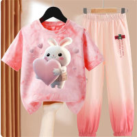 Girls suit summer ice silk trousers short-sleeved T-shirt fashionable tie-dye top two-piece set  Multicolor