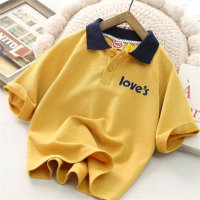 Boys short-sleeved T-shirt lapel casual POLO shirt medium and large children's thin breathable  Yellow