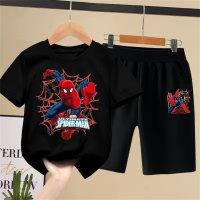 Spiderman boy suit cartoon children thin summer boy children's clothing handsome 2024 new print two-piece  Black