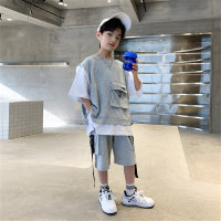 Boys summer workwear outdoor sports handsome boy short-sleeved two-piece suit  Gray