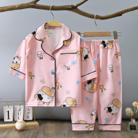 2023 summer home wear pajamas for boys and girls, new thin two-piece pajamas, three-quarter sleeves and three-quarter pants  Multicolor