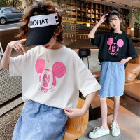 Girls short-sleeved T-shirt 2024 summer new style for middle and large children loose and fashionable T-shirt children's cartoon top trendy T  White