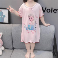 Girls ice silk pajamas summer thin princess short-sleeved cute home clothes baby girl breathable air-conditioning clothes  Pink