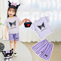 New summer cute cartoon library fashion plaid home two-piece suit  Light Purple
