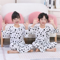 Children's home clothes spring and summer Icelandic cotton long-sleeved boys and girls pajamas suits new baby middle and large children air-conditioning clothes  White