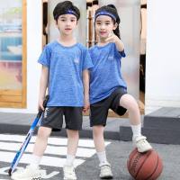 Summer children's short-sleeved suit T-shirt boys and girls sportswear thin quick-drying clothes medium and large children's shorts two-piece suit  Deep Blue