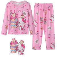 Meninas pijamas primavera e outono manga longa dos desenhos animados bonito crianças pijamas conjunto verão roupas de ar condicionado  multicolorido