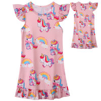 Unicórnio meninas pijamas vestido de verão de manga curta roupas infantis para casa camisola infantil  Multicolorido