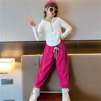 Girls sports zipper sweatshirt trousers autumn clothes net celebrity middle and big children two-piece suit  Hot Pink