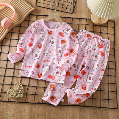 New style children's pure cotton home clothes suit summer long-sleeved pajamas thin air-conditioning clothes boys and girls children's clothes