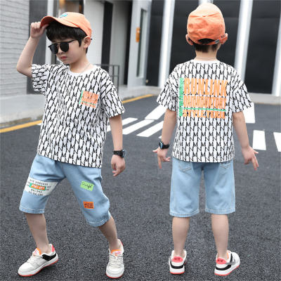 2-piece printed letter T-shirt set for middle and large children