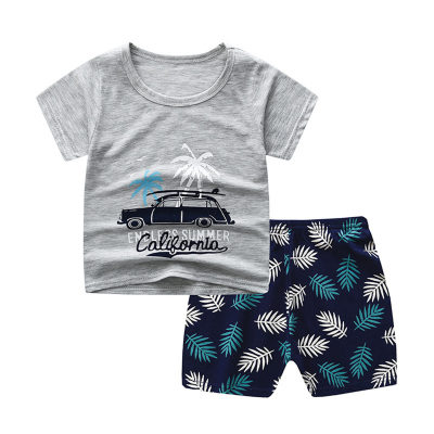 Conjunto de 2 piezas de pantalones cortos de manga corta de algodón para bebé de verano con camiseta para niños
