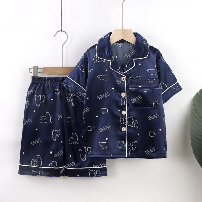 Children's summer home wear imitation silk pajamas