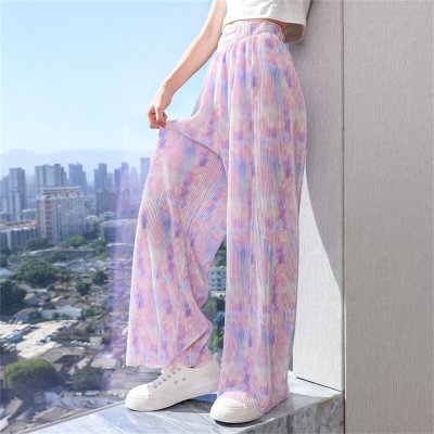 Girls wide-leg pants summer thin children's ice silk pants big children summer clothes girls anti-mosquito pants straight trousers loose