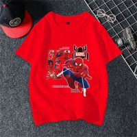Nuevas camisetas de manga corta de verano para niños y niñas de Spider-Man para niños medianos y grandes, camisetas deportivas de media manga de algodón puro, camisas de fondo  rojo