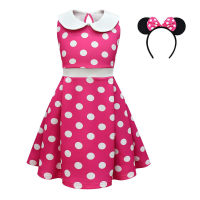 Summer polka dot princess dress Mickey Minnie dress girls sundress dress headband  Pink