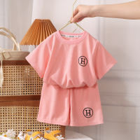 New waffle medium and large children's casual two-piece set  Pink