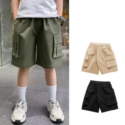 Summer thin boys' shorts Korean style loose children's overalls 2023 new boys black pants five-quarter pants