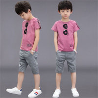 Boys Casual Sunglasses Fashion 2-Piece T-Shirt Set  Pink