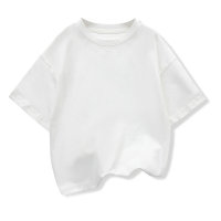 Summer children's clothing new design solid color Korean style boys' off-shoulder short-sleeved T-shirt  White