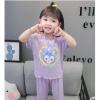 Ice silk thin breathable girls home clothes pajamas cute Stella Lou suit two-piece suit for small and medium children  Purple