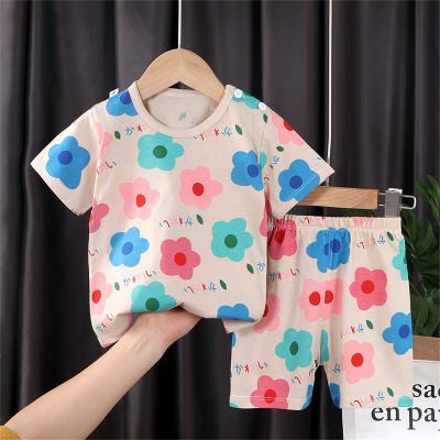 Girls pure cotton T-shirt summer children's clothing home clothes pure cotton 2-piece set