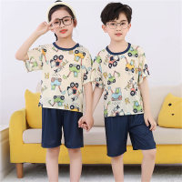 Children's pajamas summer ice silk short-sleeved 2-piece home wear set  Khaki