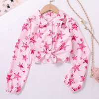 Camisa infantil grande estampa estrela manga comprida rosa camisa feminina  Rosa