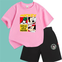 Conjunto de camiseta de algodón puro para niña, conjunto de dos piezas con pantalones cortos de manga corta  Rosado