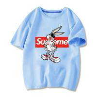 T-shirt garçon manches courtes été enfant moyen et grand enfant marque tendance lapin pur coton garçon T-shirt haut vêtements pour enfants  Bleu clair