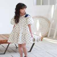 Mädchen Kleid Puff Sleeve Sommer Koreanische Kinder Kleidung Mädchen Kleidung Kinder Baumwolle Rock  Weiß