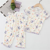 Ice silk pajamas children's short-sleeved suit baby home clothes cute Stella Lou air-conditioned clothes  White