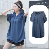 Plus size sports tops during pregnancy Loose summer thin short-sleeved tops  Blue