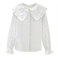 Girls Korean style long-sleeved white shirt children's lace lace doll collar bottoming top  White