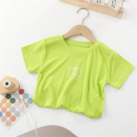 2024 new summer candy color children's summer short-sleeved T-shirt round neck ice silk shaking T top for boys and girls  Green