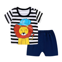 Conjunto de shorts de manga curta de algodão para bebê de verão infantil para meninos  Azul